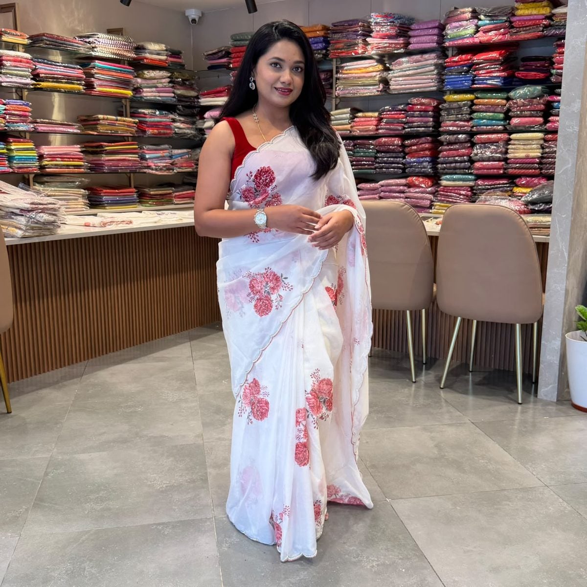 Gulaab, Ivory Floral Organza
